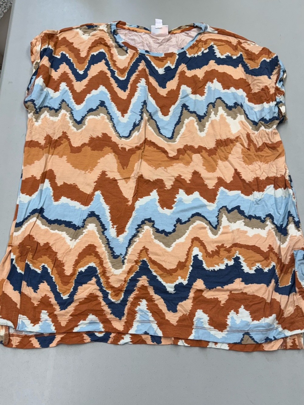 LuLaRoe A-Line Chevron Midi Skirt in Rust, Sky Blue, Navy and Cream